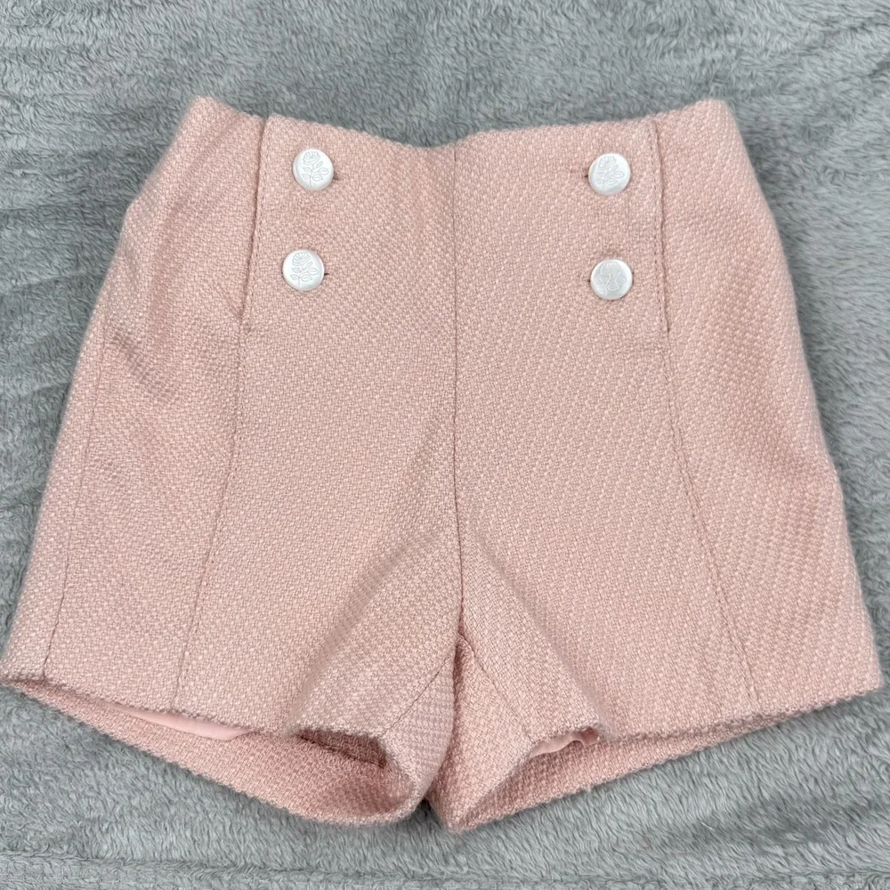 Janie and Jack Shorts Baby Girls 12-18 Months Pink Tweed Buttons Elastic Pull-On